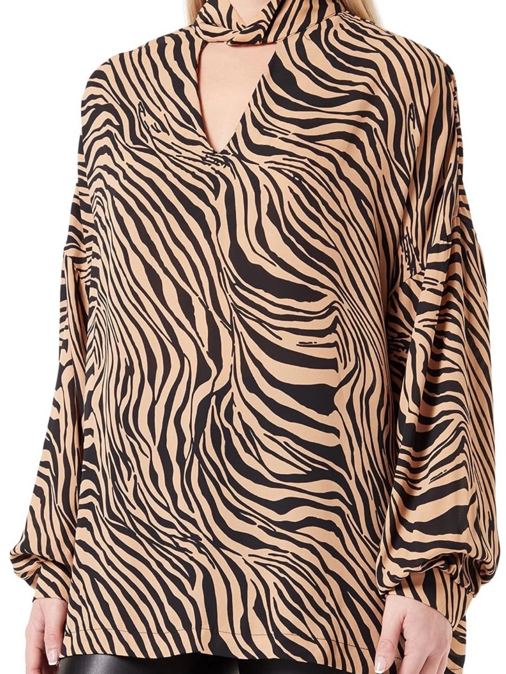 Rinascimento Tan and Black Zebra-Print V-Neck Tunic